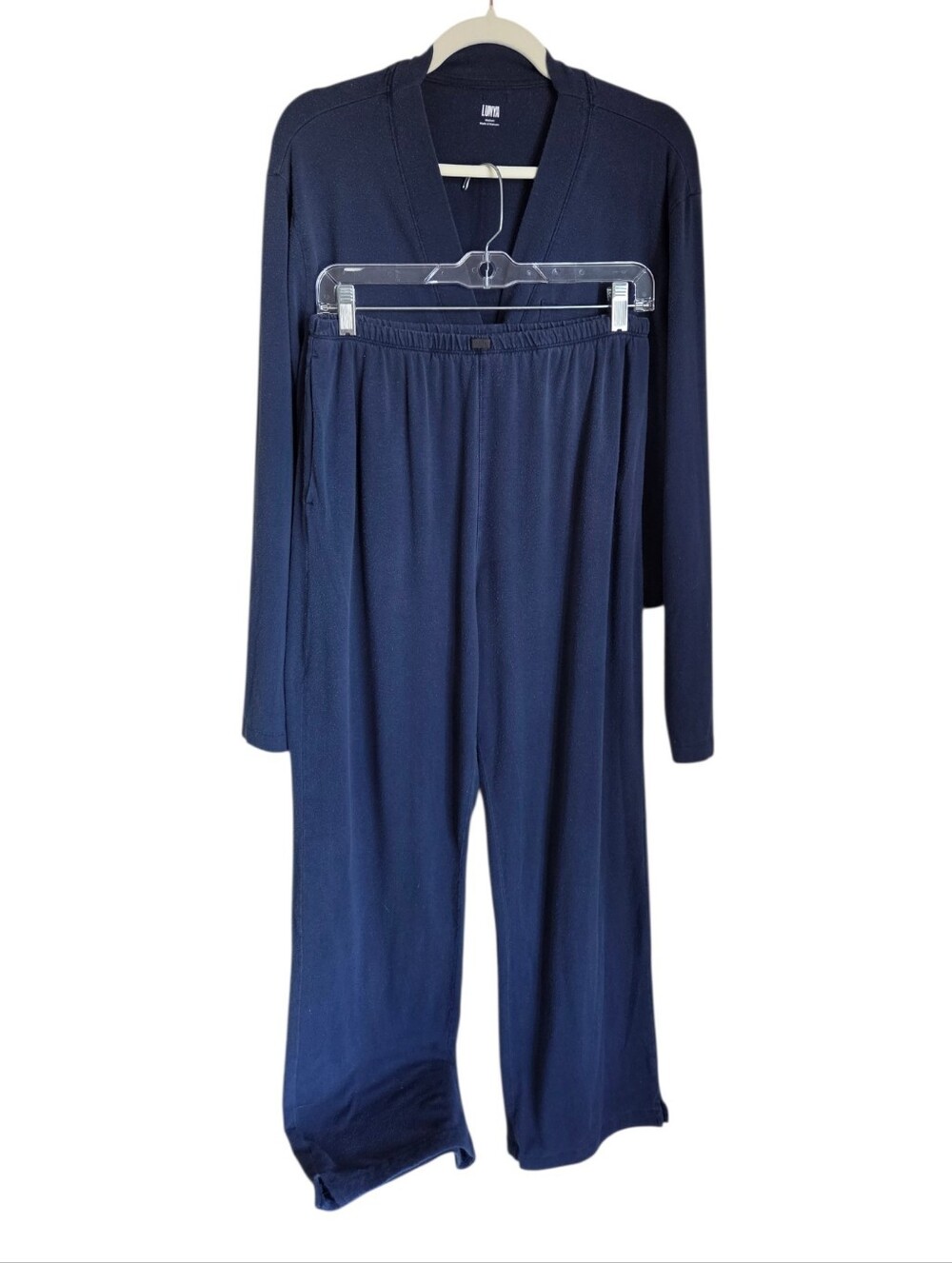 lunya slumberknit long sleeve matching cardigan pant set deep blue size M